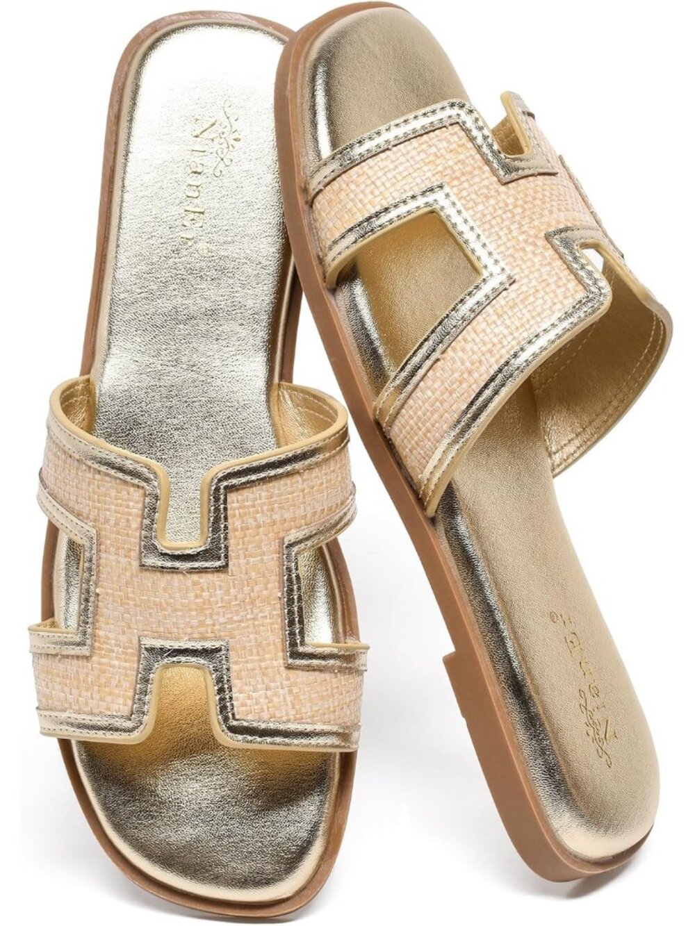 Women's Gold Leather Comfortable Memory Foam Casual Summer Flats Shoes